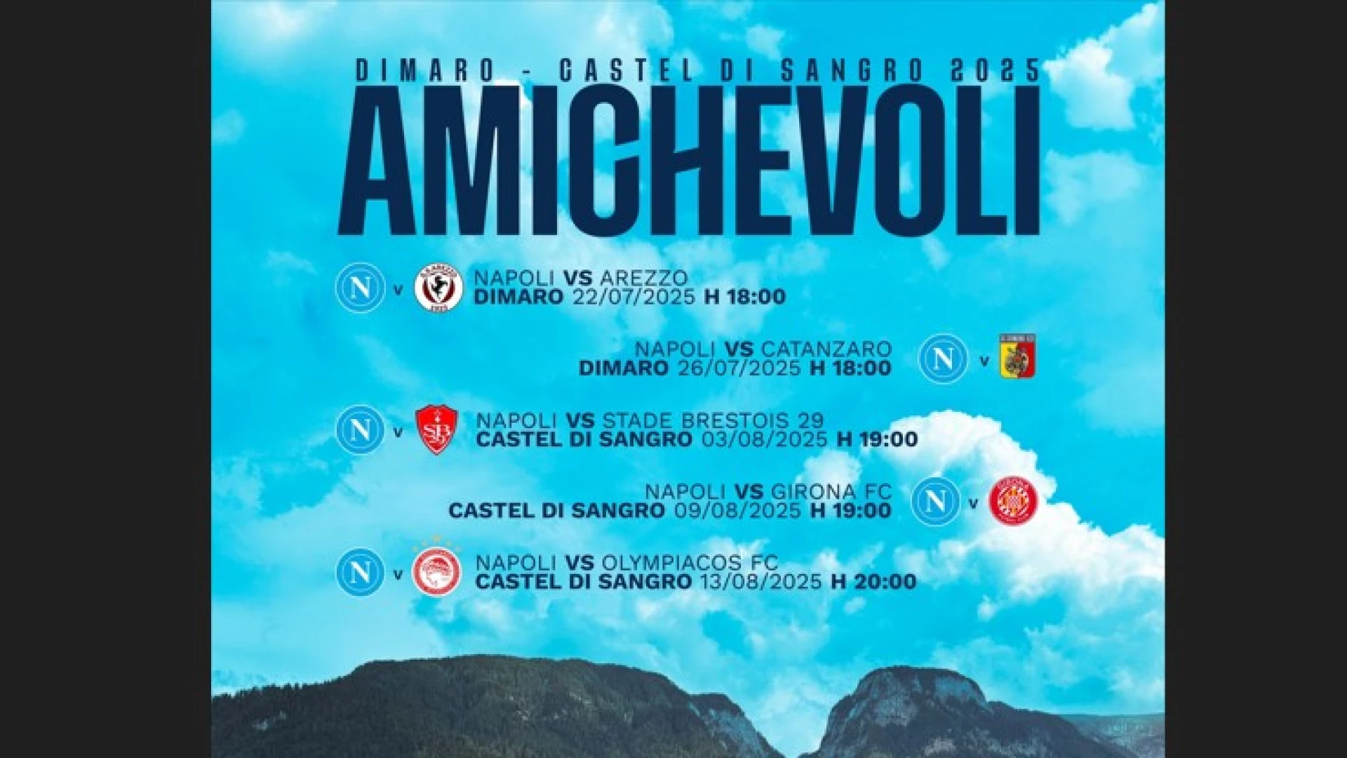 Le amichevoli estive della Ssc Napoli. A Castel Di Sangro si scende in campo il 3, il 9 ed il 13 agosto. Tutti i dettagli e le modalità di acquisto dei biglietti.